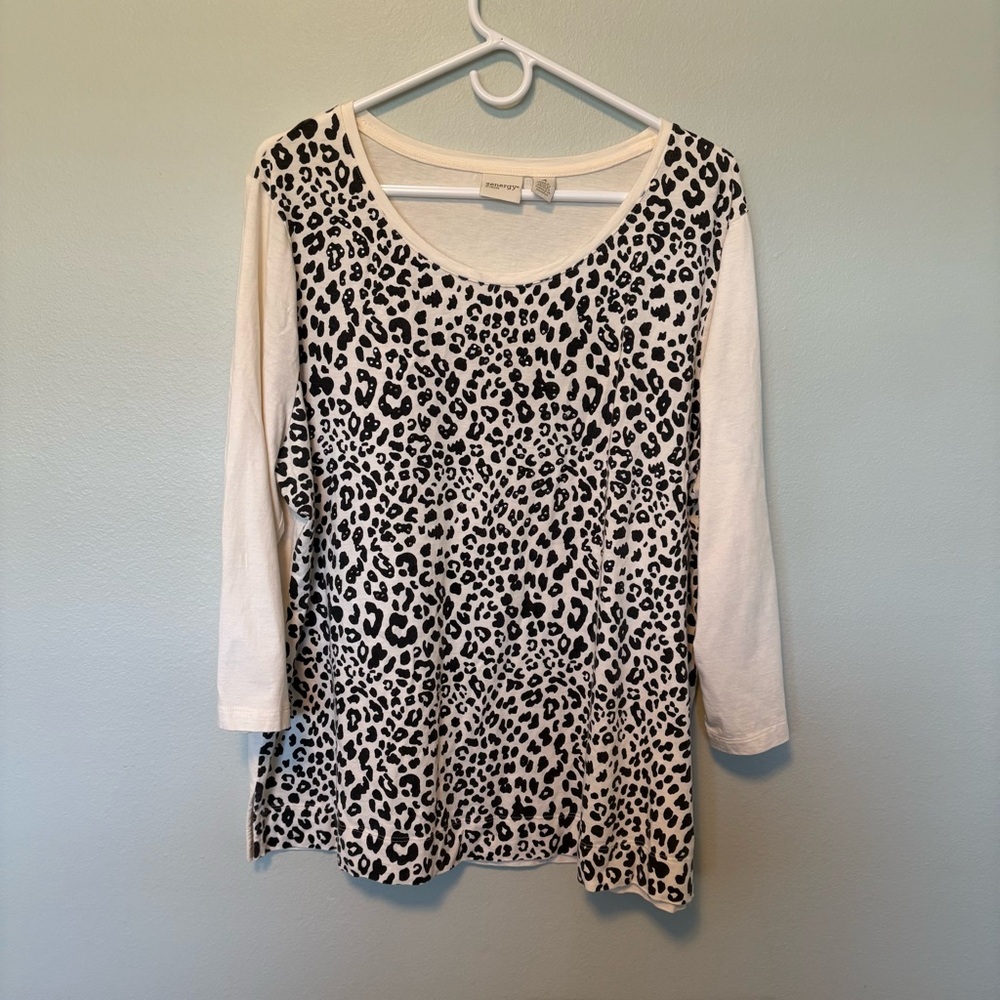 Chicos Women's Leopard Print Top - Black and Cream
